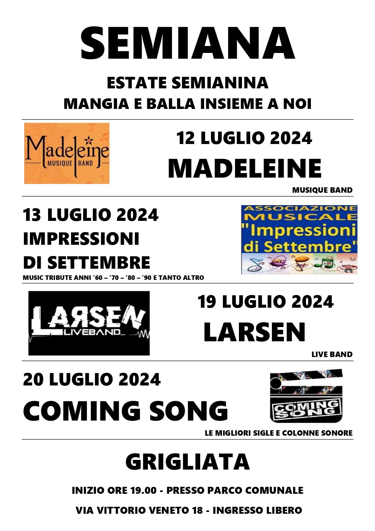 Calendario eventi Estate Semianina 2024